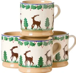 Store 4 Small Mugs Reindeer Reindeer