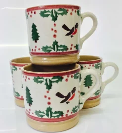Cheap 4 Small Mugs Winter Robin Mugs