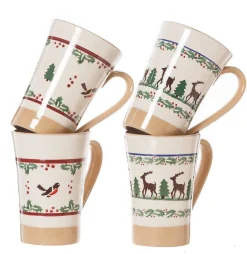 Outlet 2 Tall Mugs Reindeer & 2 Tall Mugs Winter Robin Christmas