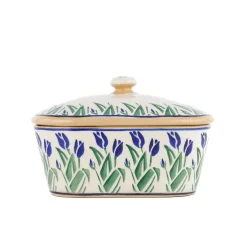 Cheap Covered Butterdish Blue Blooms Christmas