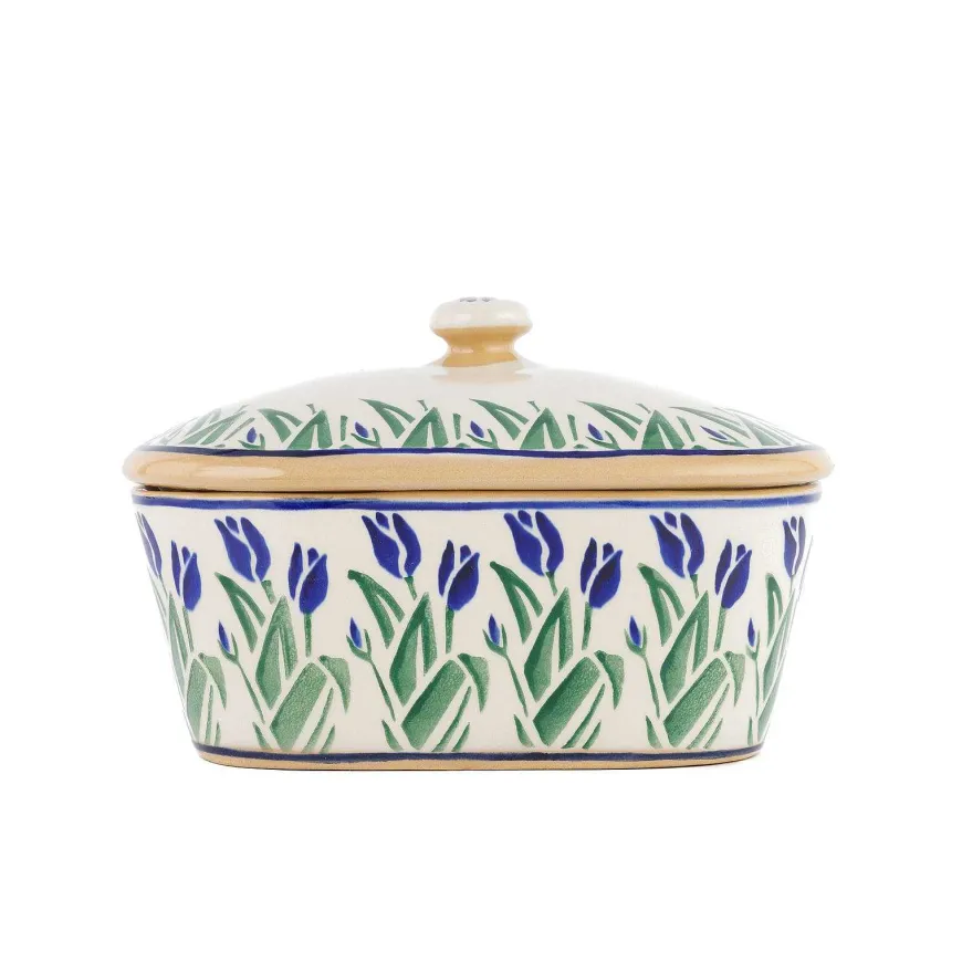 Cheap Covered Butterdish Blue Blooms Christmas
