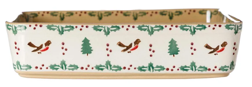 Fashion Large Rectangular Oven Dish Winter Robin Winter Robin