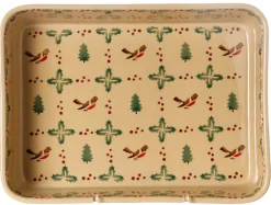 Fashion Large Rectangular Oven Dish Winter Robin Winter Robin
