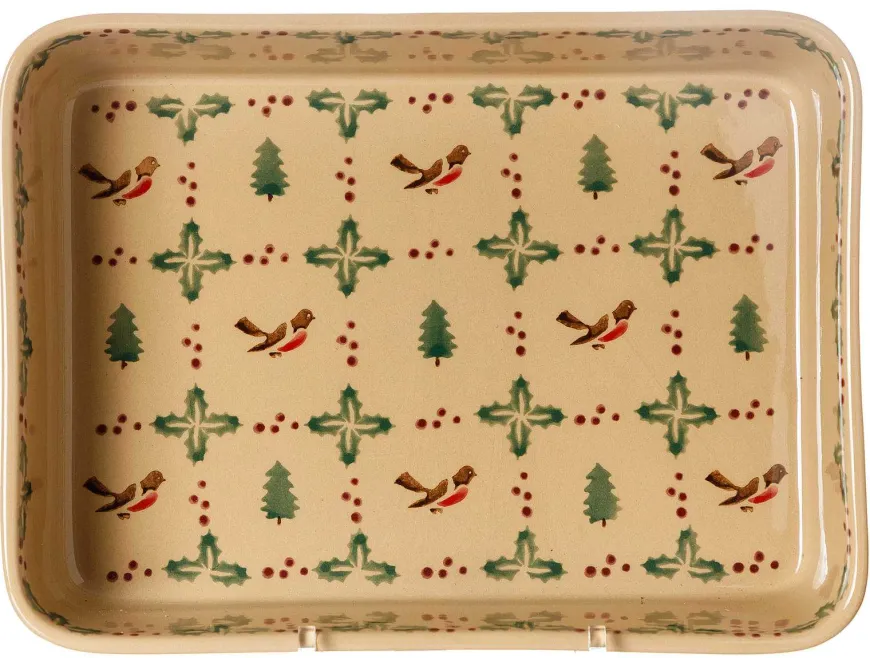 Fashion Large Rectangular Oven Dish Winter Robin Oven Friendly Dishes