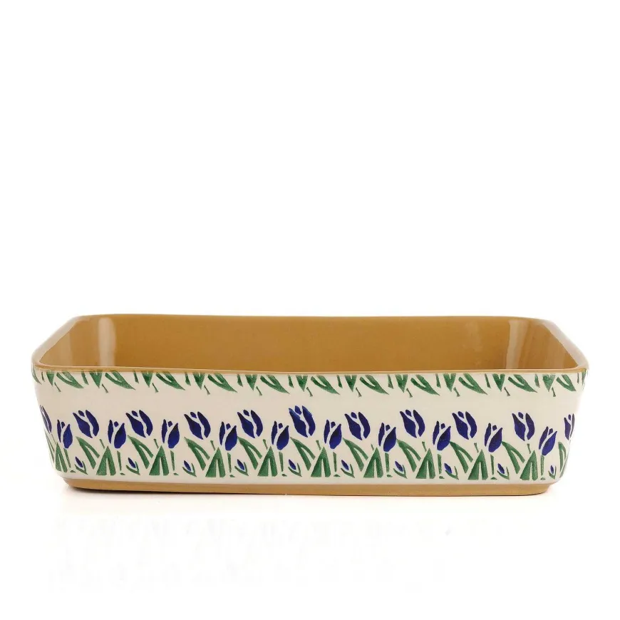 Clearance Large Rectangular Oven Dish Blue Blooms Mother'S Day