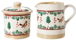 Flash Sale Lidded Sugar Bowl And Small Cylinder Jug Winter Robin Winter Robin
