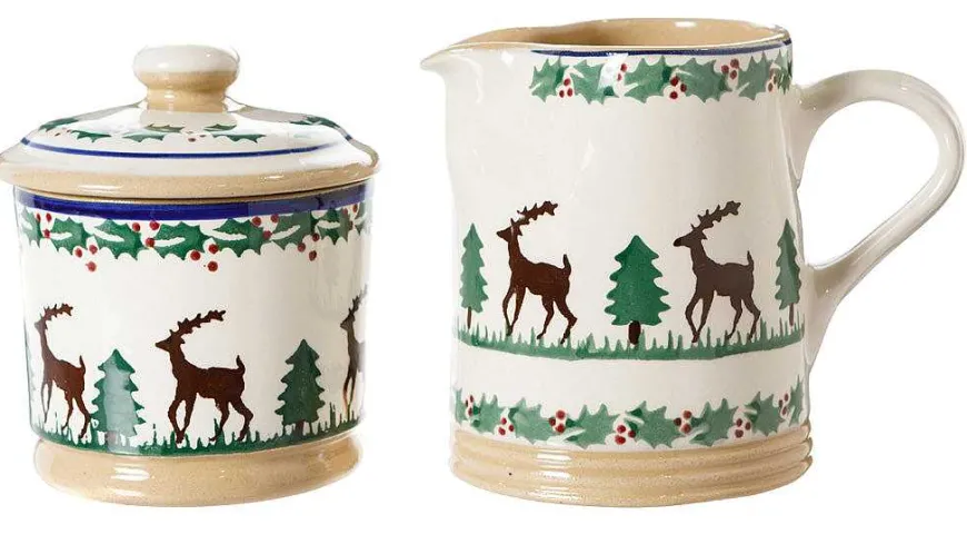 Fashion Lidded Sugar Bowl And Small Cylinder Jug Reindeer Reindeer