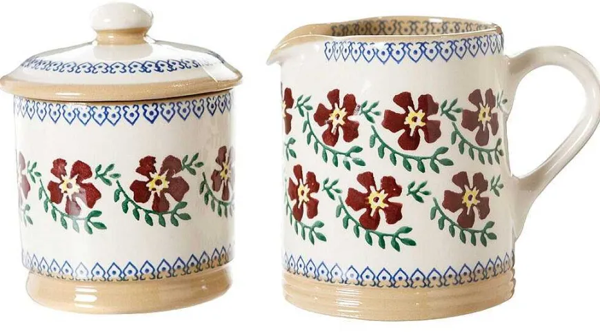 Clearance Lidded Sugar Bowl And Small Cylinder Jug Old Rose Tea Fanatic'S Gifts