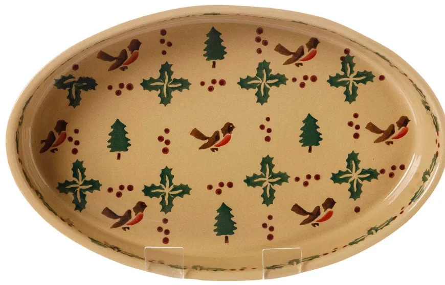 New Medium Oval Oven Dish Winter Robin Mother'S Day