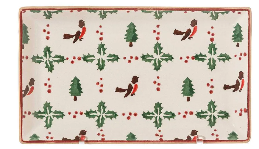 Outlet Medium Rectangle Plate Winter Robin Tea Fanatic'S Gifts