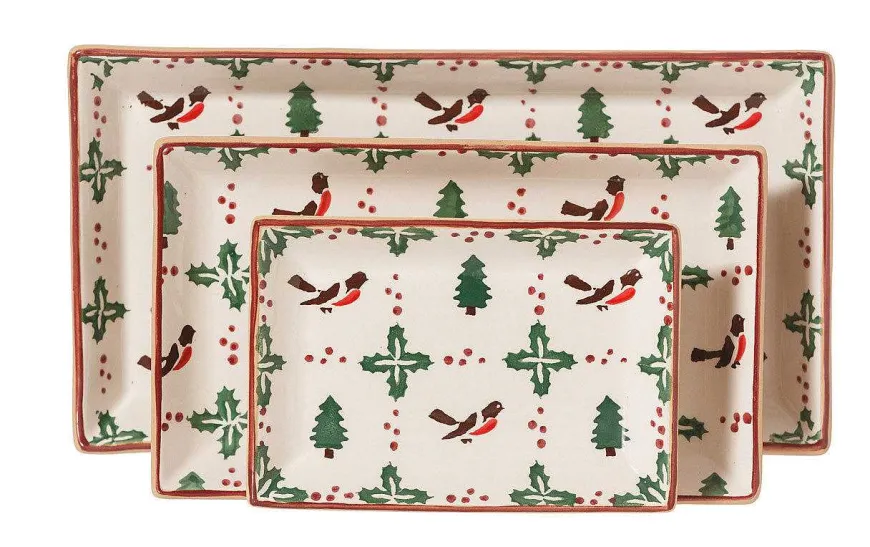 Outlet Nest Of 3 Rectangle Dishes Winter Robin Corporate Gifts