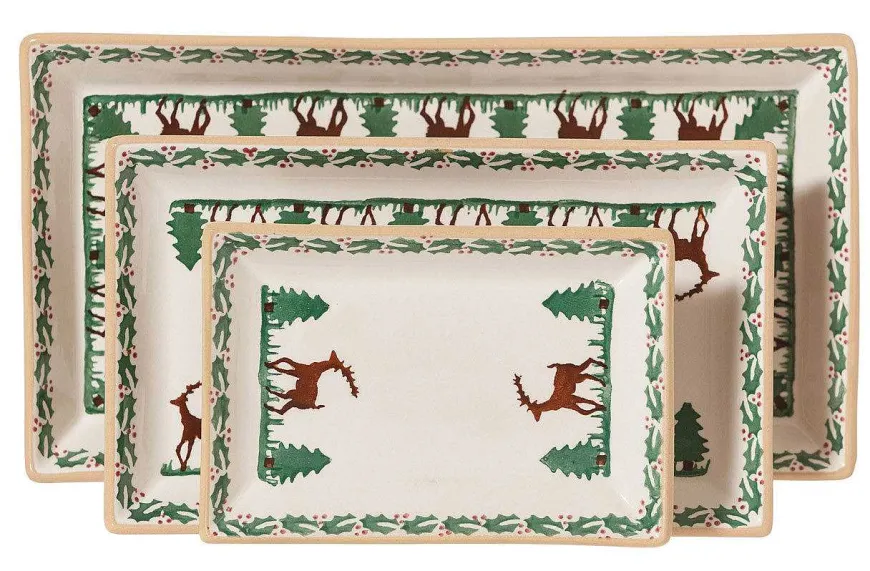 Best Sale Nest Of 3 Rectangle Dishes Reindeer Plates