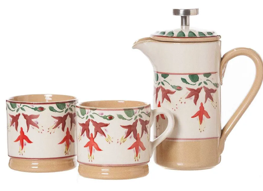 Clearance Small Cafetiere & 2 Small Mugs Fuchsia Coffee Addict'S Gifts