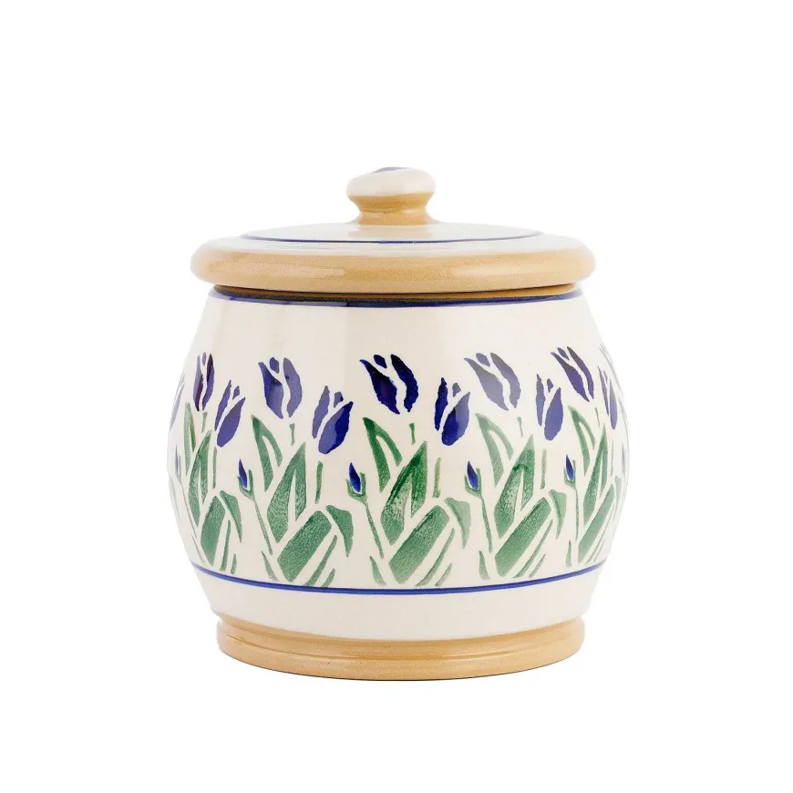 New Small Round Lidded Jar Blue Blooms Blue Blooms