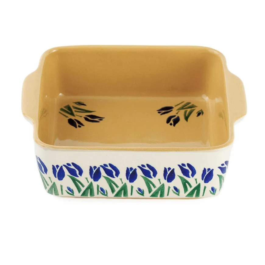 Outlet Small Square Oven Dish Blue Blooms New In