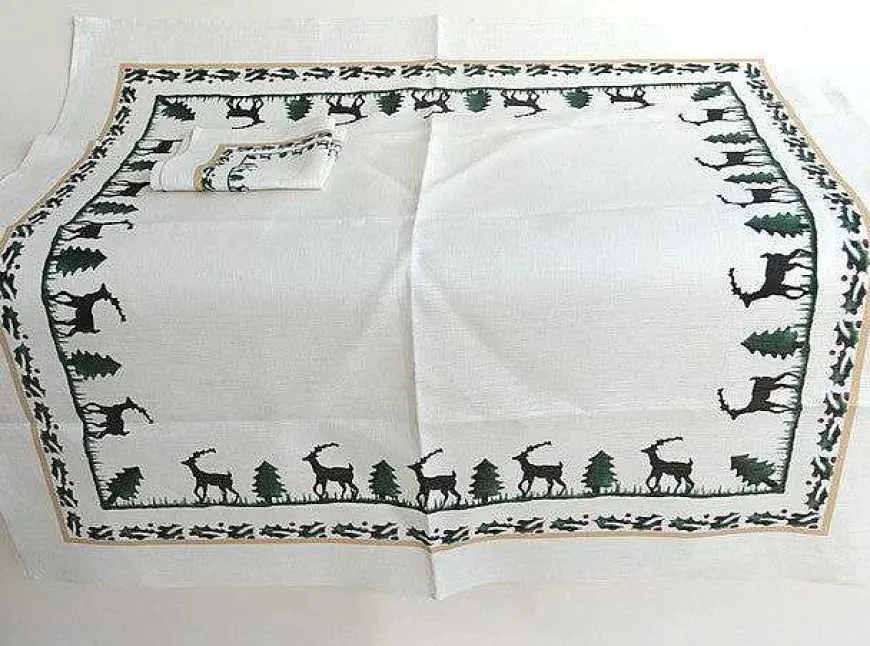 Flash Sale Tablecloth Square Reindeer Linen 40" Tablecloths
