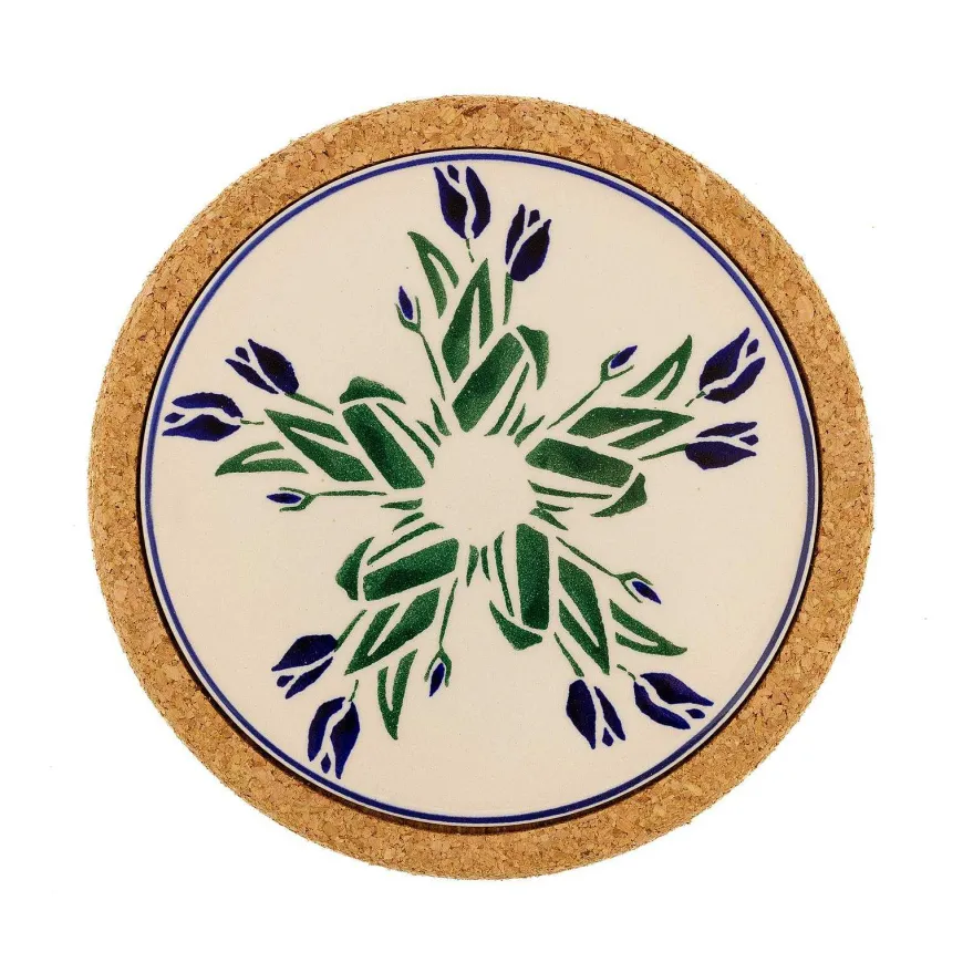 Cheap Trivet Round Blue Blooms Tile Trivets